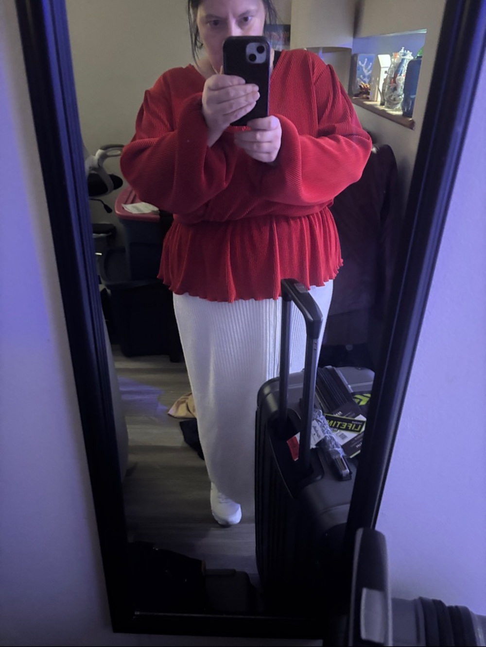 Oh Polly Red Peplum Long-Sleeve Blouse